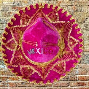 New Authentic Gonzalez Sombrero Youth Pink Gold Mexico Handmade Cinco De Mayo